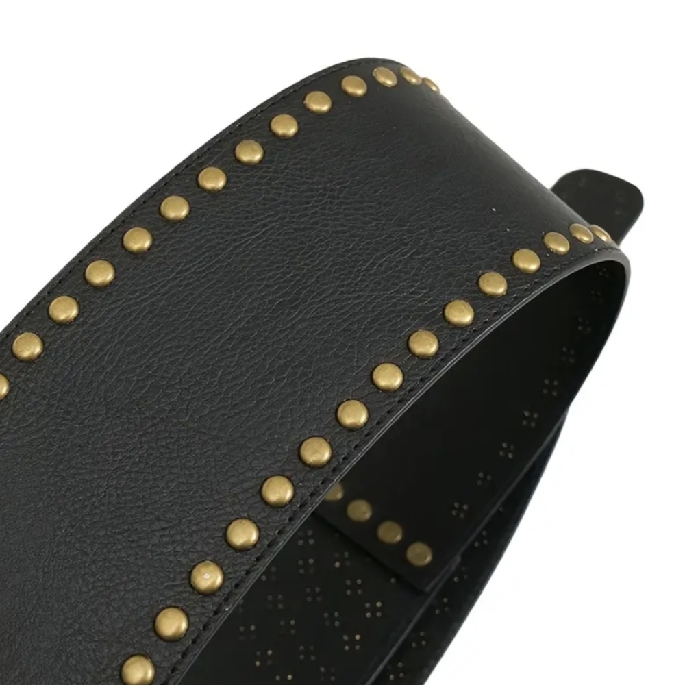 Wide Black Belt Studded 80s Style Rocker Size Medium Large M L Belts for women - Picture 13 of 14
